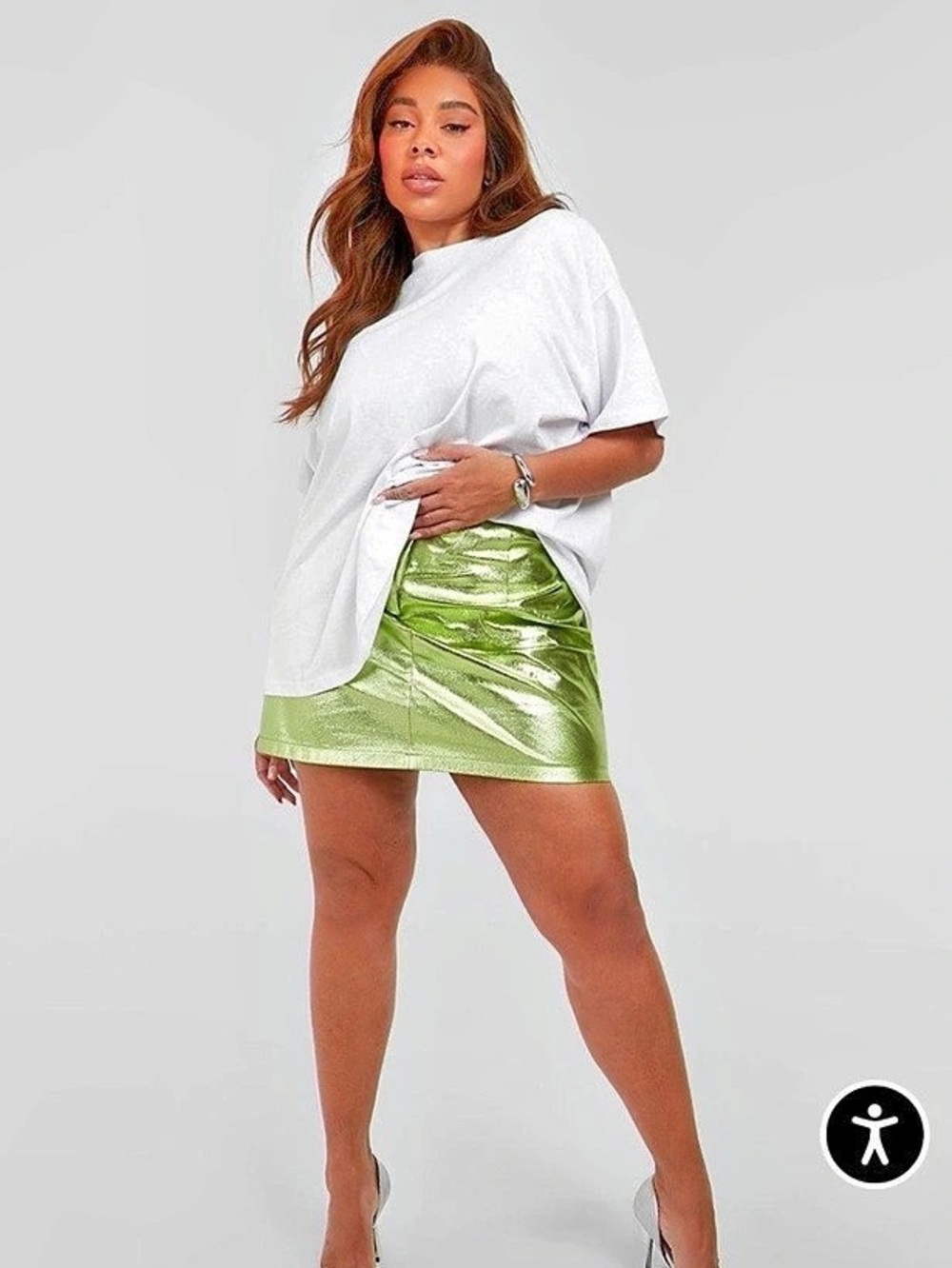 Metallic Mini Skirt in Green Like New